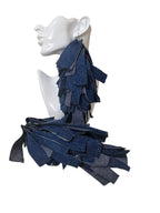 Handmade Denim Fringe Statement Earrings | Boho Lightweight Fabric Jewelry with Silver Accents