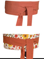 Reversible Fall Floral Obi Belt – Handmade Wrap Belt in Mustard, Green, and Autumn Blooms