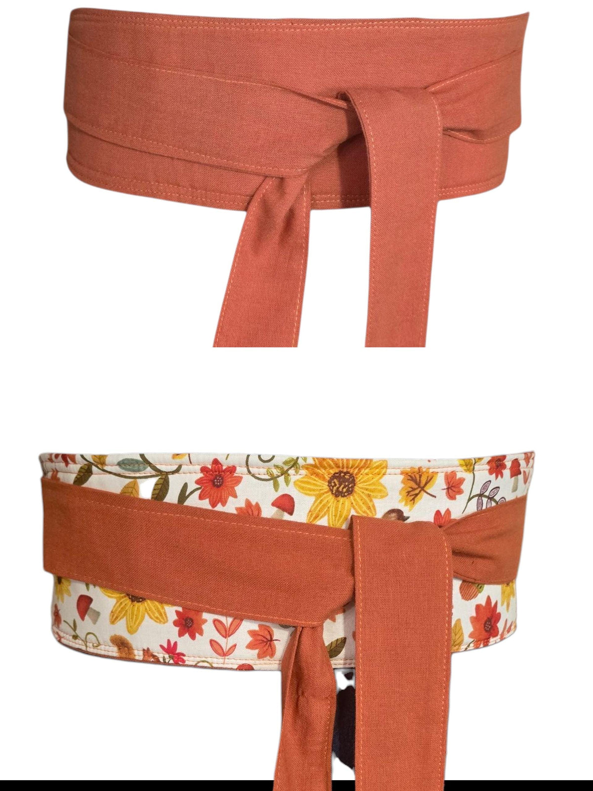 Reversible Fall Floral Obi Belt – Handmade Wrap Belt in Mustard, Green, and Autumn Blooms