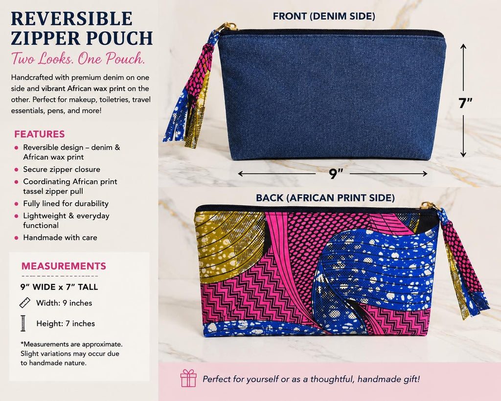 Reversible Denim Obi Belt: African Print Cotton Waist Wrap