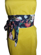Handmade Reversible Obi Belt: Floral Wrap Waist Tie - Dark Blue