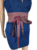 African Print Obi Belt: Handmade Burgundy Cream Geometric Waist Cincher