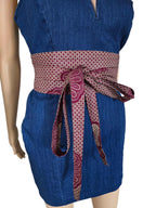 African Print Obi Belt: Handmade Burgundy Cream Geometric Waist Cincher