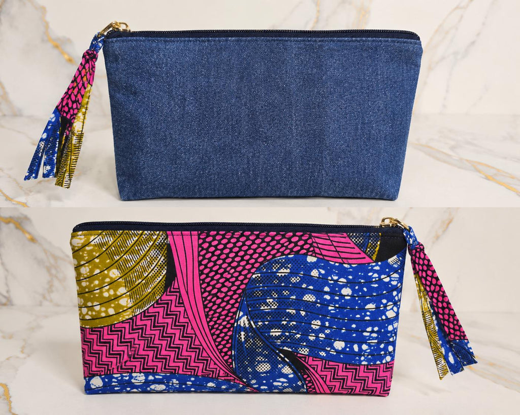 Reversible Denim Obi Belt: African Print Cotton Waist Wrap