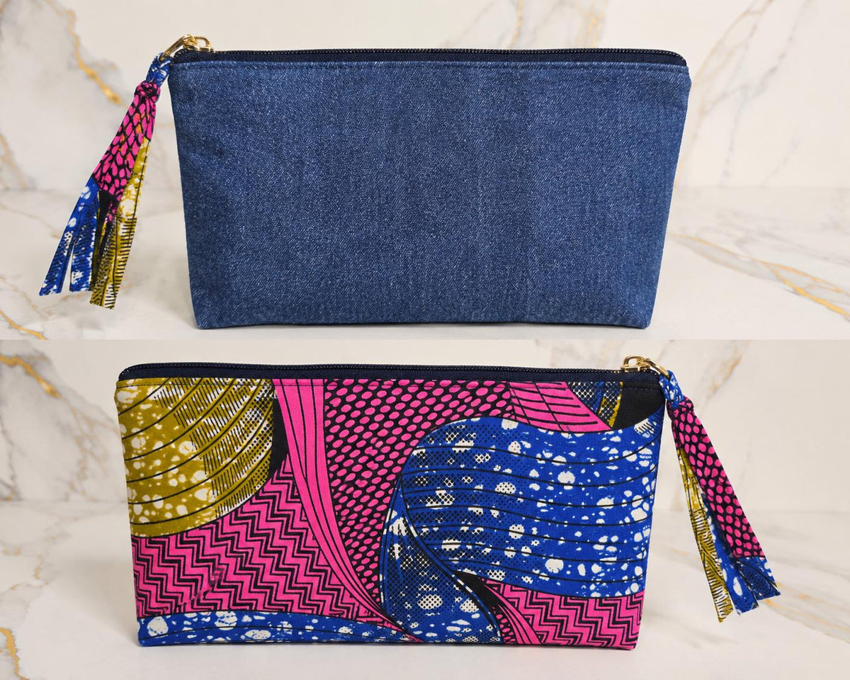 Reversible Denim Obi Belt: African Print Cotton Waist Wrap