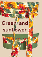 Reversible Sunflower Obi Belt: Handmade Cotton Wrap Waist Sash