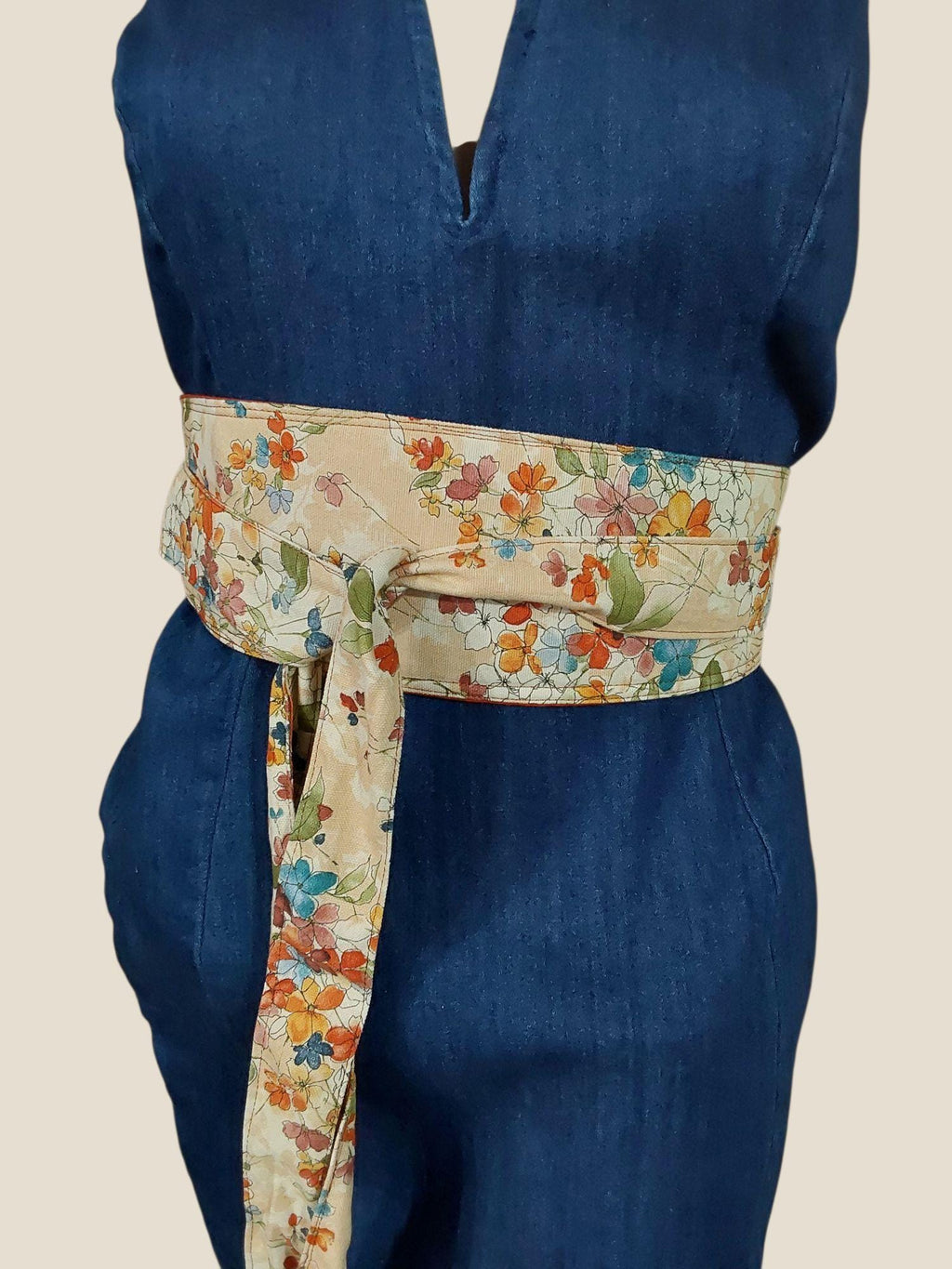 Reversible Obi Belt: Floral & Terracotta Cotton Wrap Waist Cincher