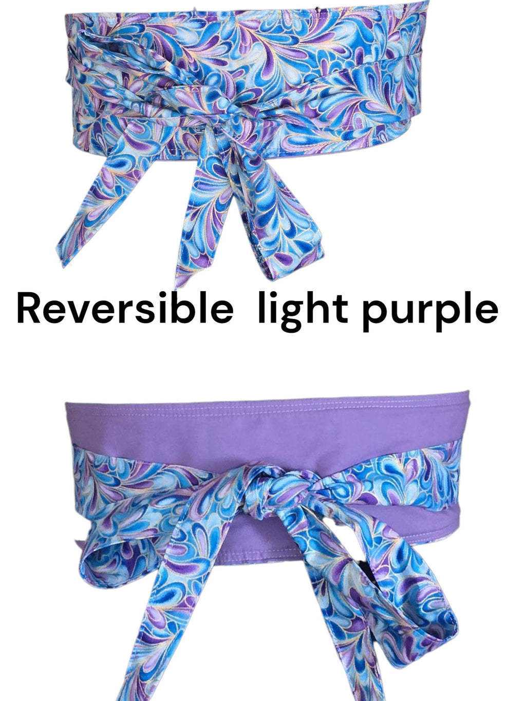 Reversible Obi Belt: Purple & Blue Swirl Cotton Wrap Waist Tie