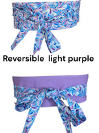 Reversible Obi Belt: Purple & Blue Swirl Cotton Wrap Waist Tie