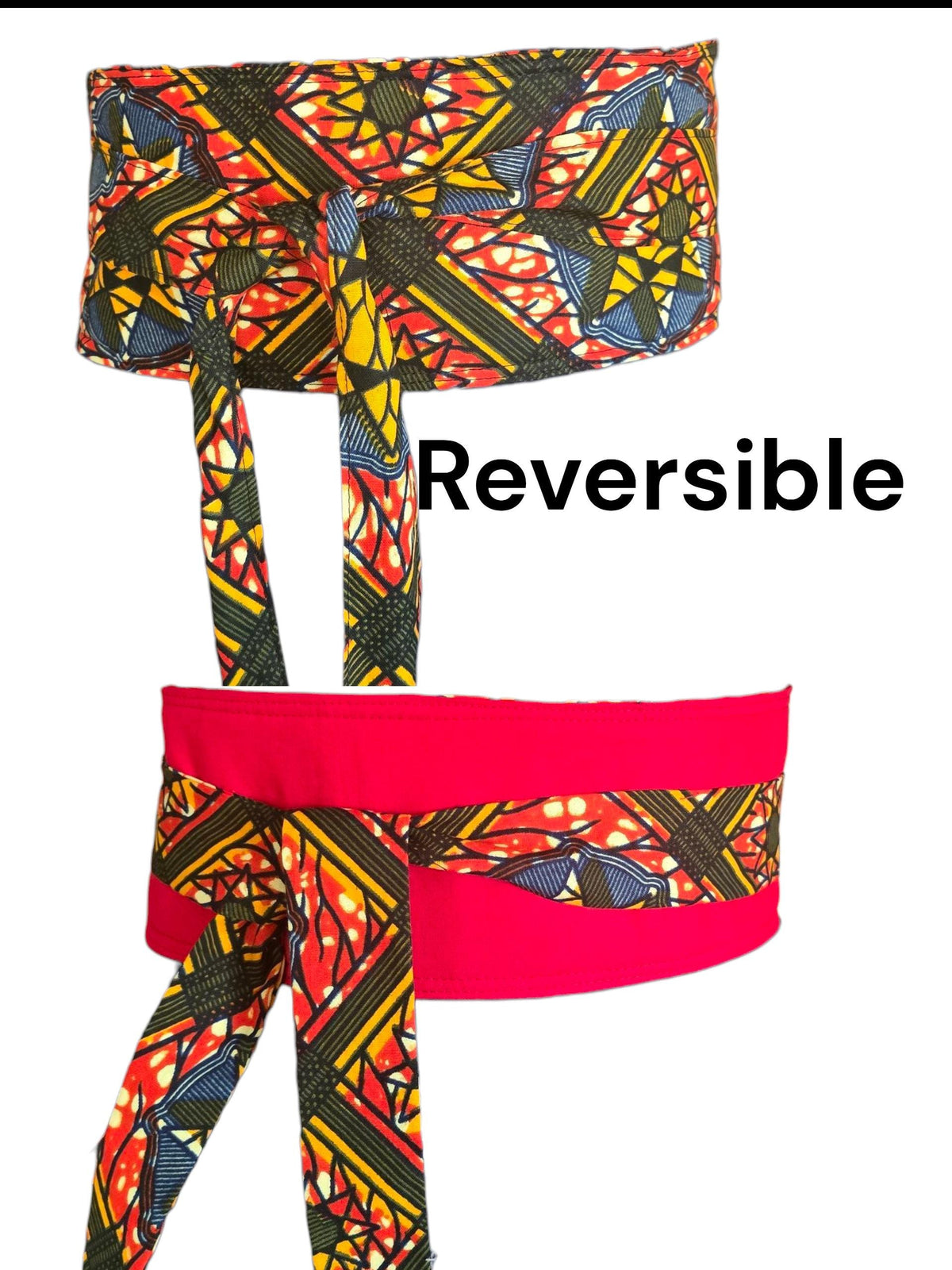 African Print Obi Belt: Handmade Burgundy Cream Geometric Waist Cincher