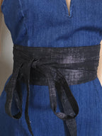 Handmade Black Cotton Obi Belt: Adjustable Waist Wrap Tie