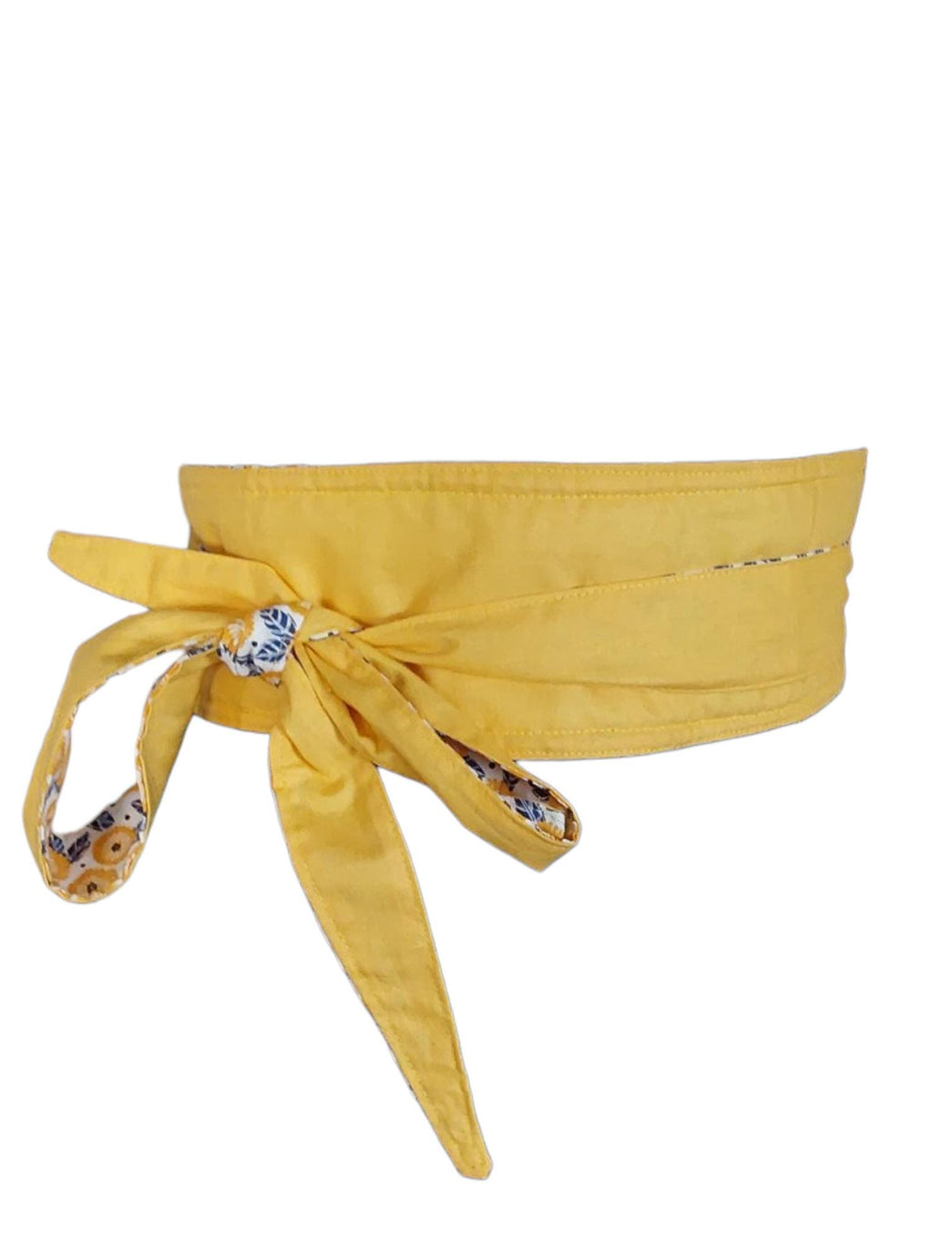 Reversible Obi Belt – Yellow & Blue Floral Cotton Wrap | Handmade by Blesseth4