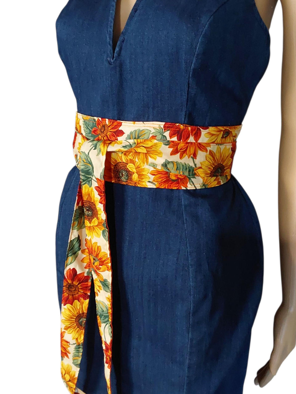 Reversible Sunflower Obi Belt: Handmade Cotton Wrap Waist Sash