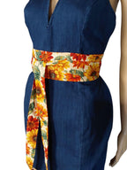 Reversible Sunflower Obi Belt: Handmade Cotton Wrap Waist Sash