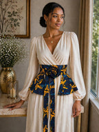 Handmade African Print Peplum Belt, Reversible Waist Cincher with Floral Accent