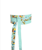 Handmade Reversible Floral Bird Wrap Belt – Mint Green Cotton Accessory
