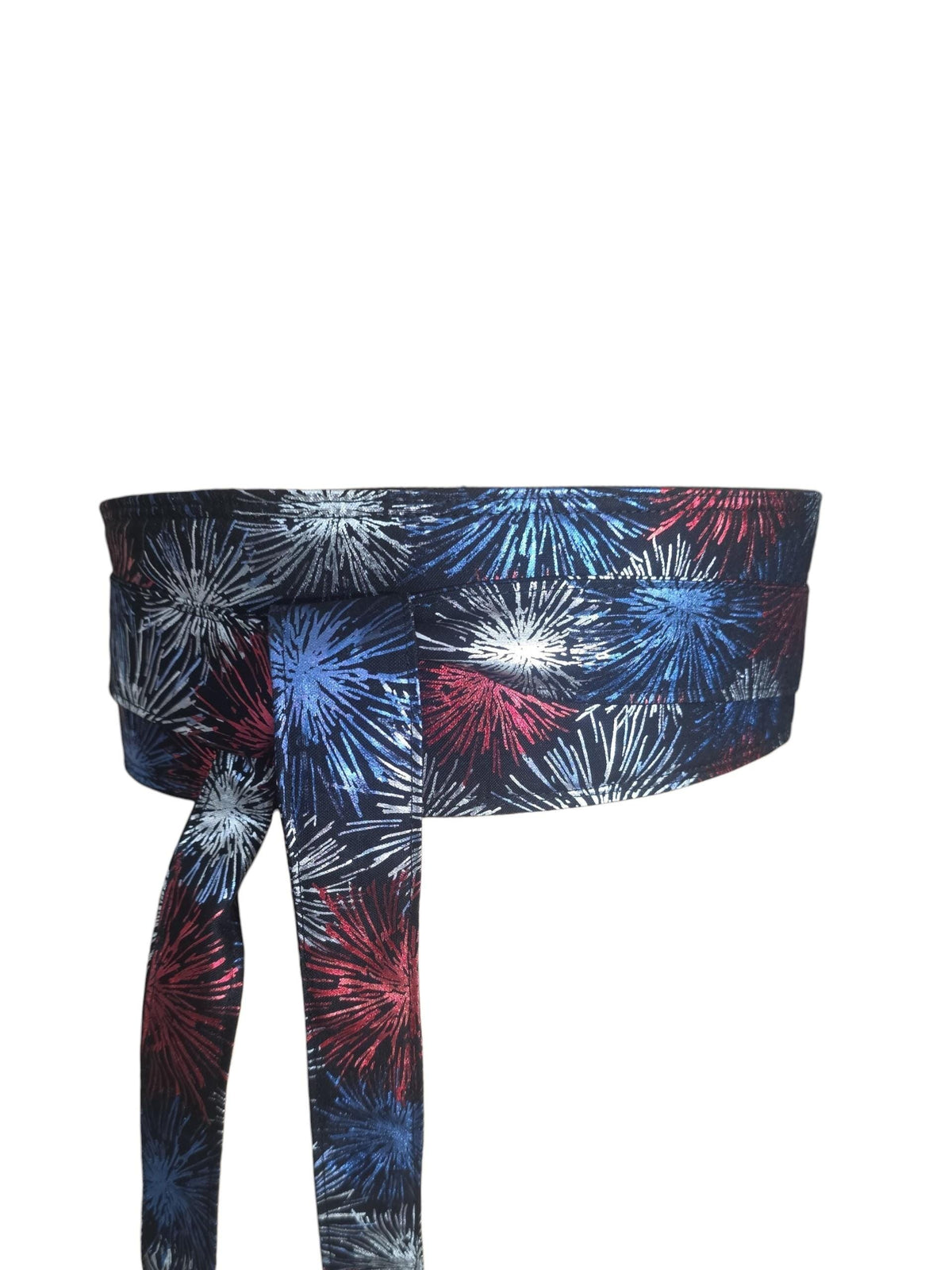 Fireworks Wrap Belt for Women | Patriotic Obi Belt | Red White Blue Waist Belt | Handmade Fabric Sash Belt | Fourth of July Outfit Accessory