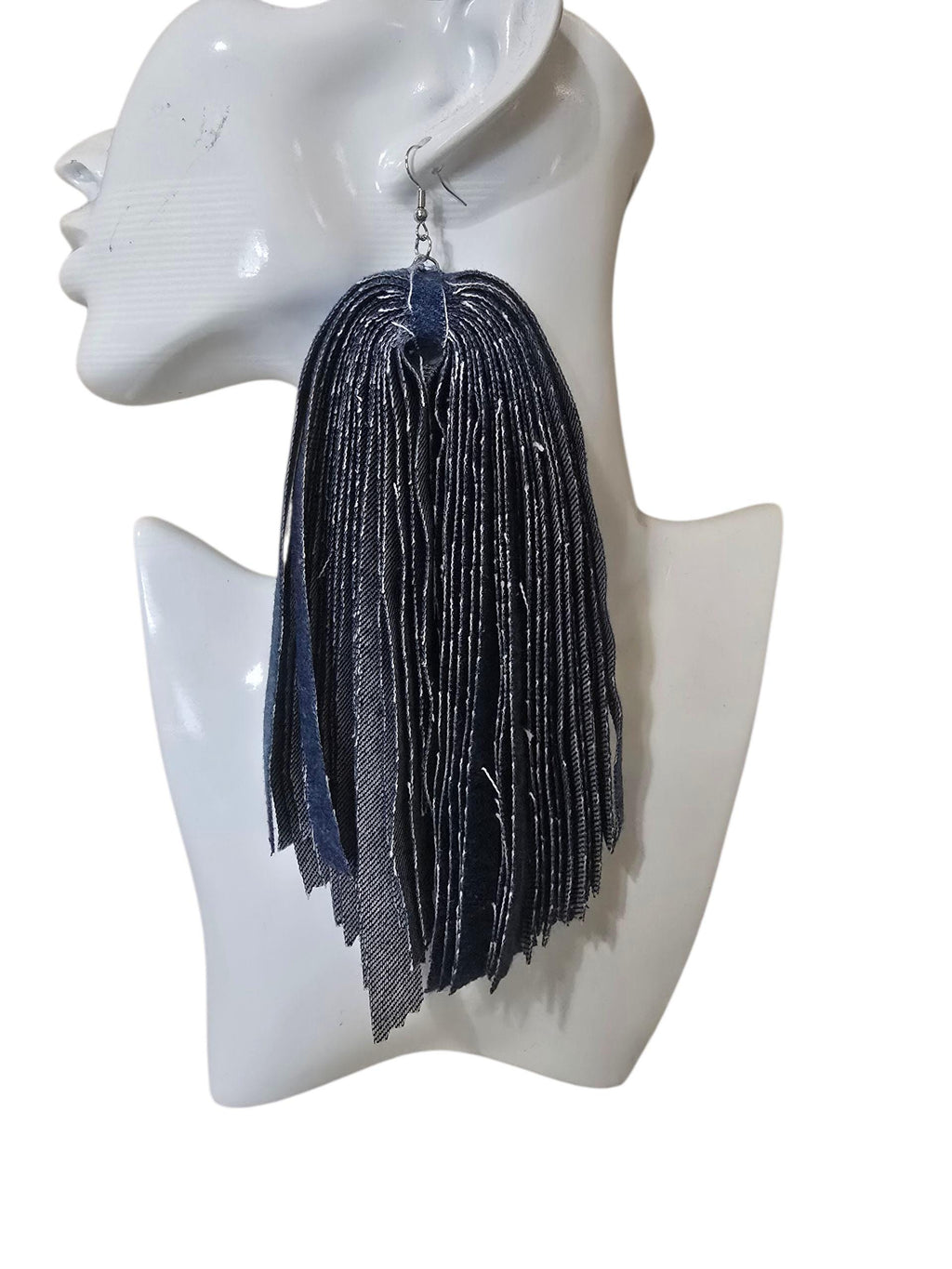 handmade  Denim  Fringe Earrings – Handmade Statement Jean Tassel Earrings | Lightweight, Boho, denim fabric