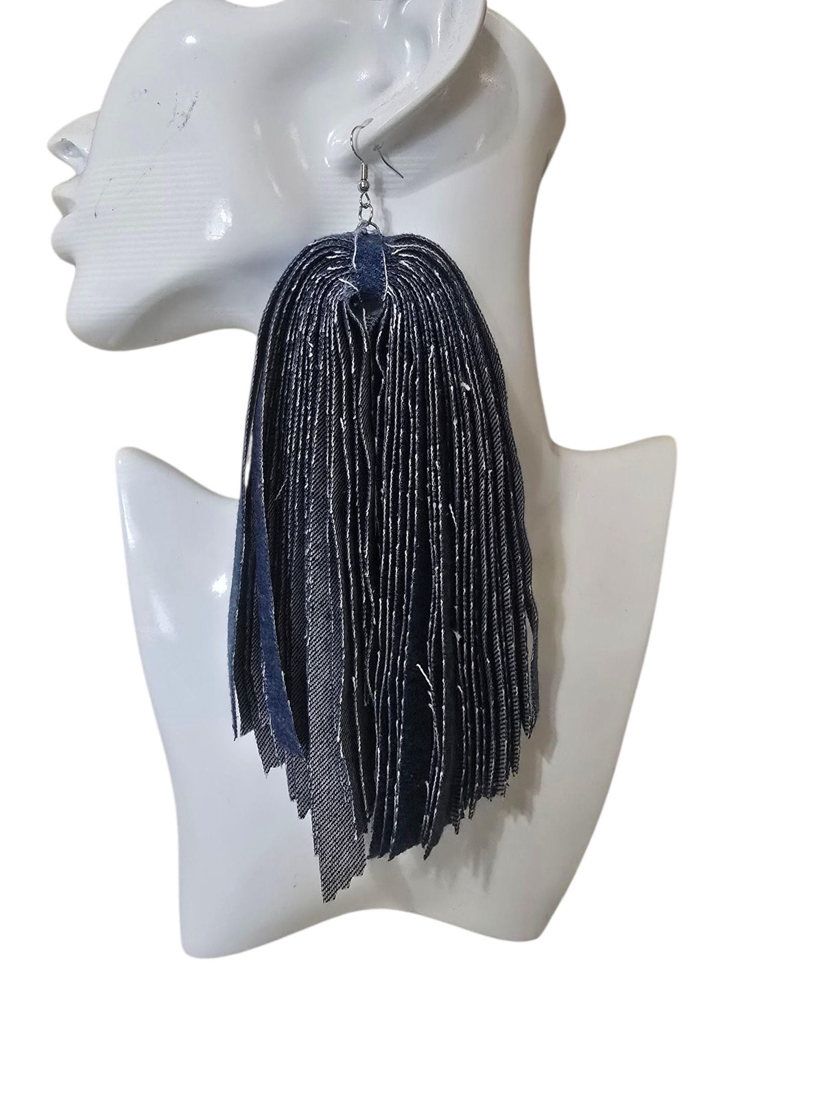 handmade  Denim  Fringe Earrings – Handmade Statement Jean Tassel Earrings | Lightweight, Boho, denim fabric