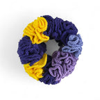 Handmade Crochet Scrunchie Hoop Earrings Set | Purple Yellow Bold Statement Accessory