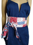 Red, White & Blue Patriotic Obi Belt – Handmade Reversible Cotton Wrap Waist Tie