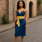 Handmade Yellow Polka Dot Cotton Obi Belt: Retro Wrap Waist Belt reversible