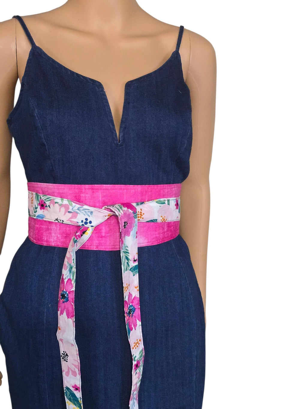 Floral Reversible Obi Belt: Handmade Cotton Wrap Waist Cincher