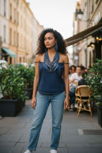 Handmade Layered Denim Necklace and Earring Set, Eco-Friendly Statement Jewelry
