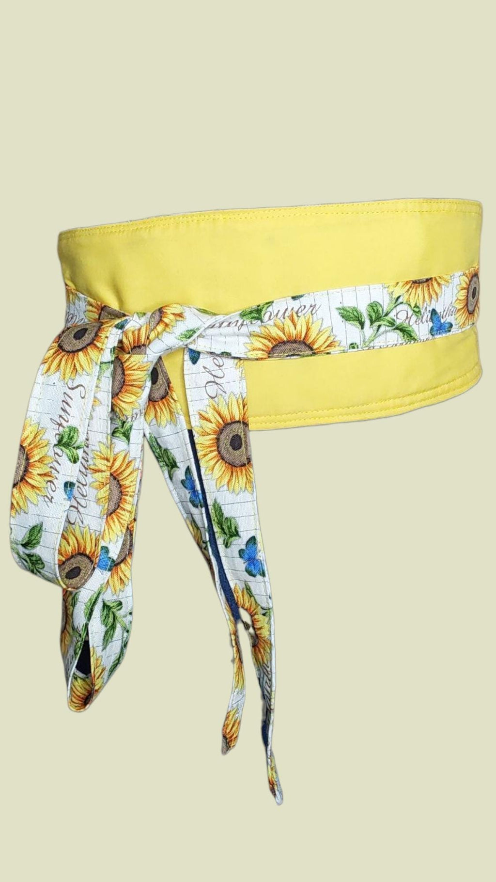 Reversible Sunflower Obi Belt – Handmade Wrap Belt with Yellow & Floral Cotton