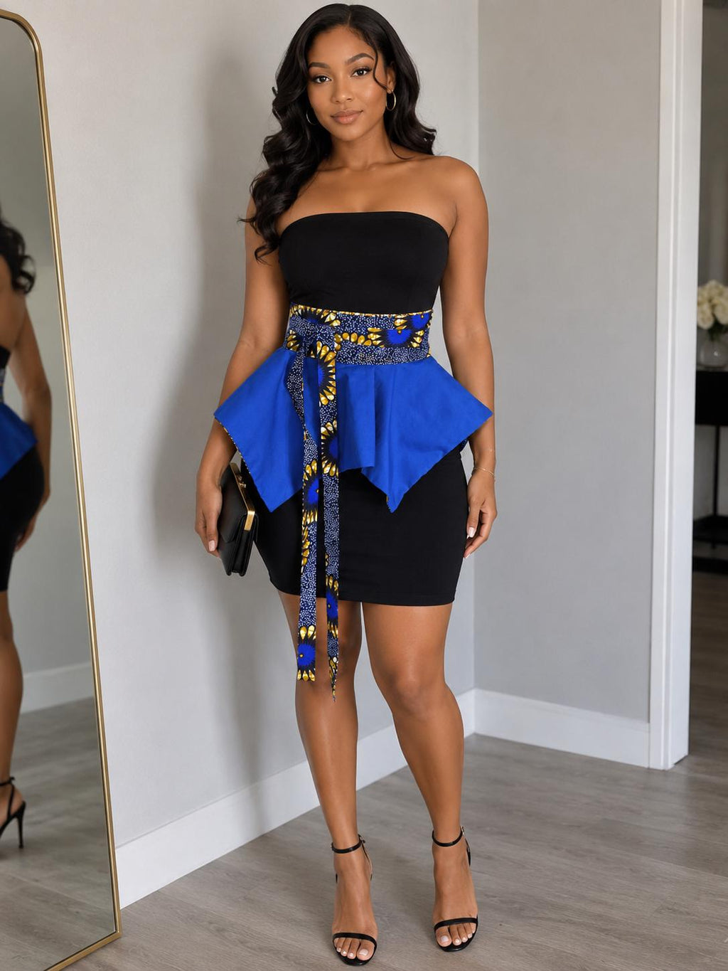 Royal Blue African Print Peplum Obi Belt | Reversible Ankara Waist Cincher