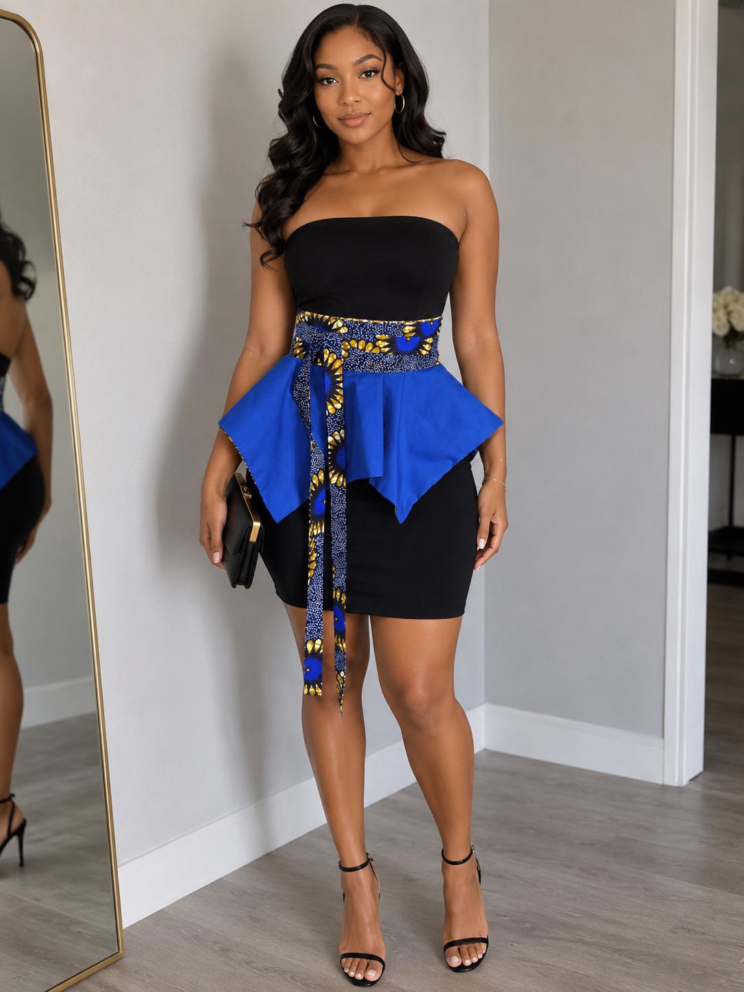 Royal Blue African Print Peplum Obi Belt | Reversible Ankara Waist Cincher