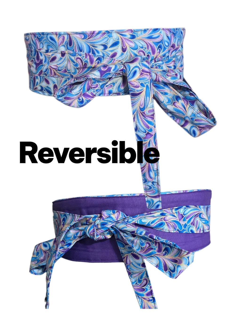 Reversible Obi Belt: Purple & Blue Swirl Cotton Wrap Waist Tie