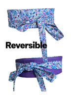 Reversible Obi Belt: Purple & Blue Swirl Cotton Wrap Waist Tie
