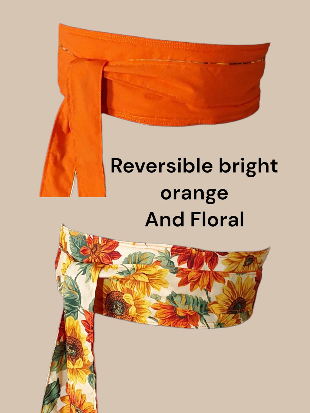 Reversible Sunflower Obi Belt: Handmade Cotton Wrap Waist Sash