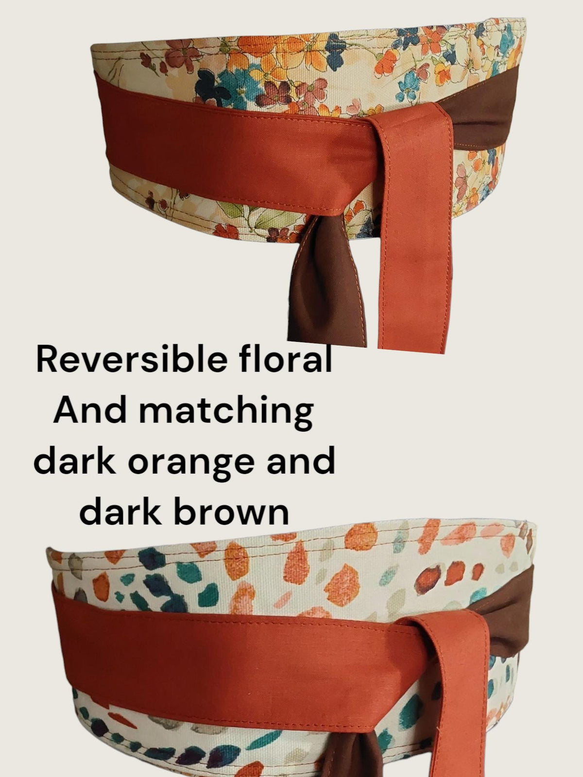 Reversible Obi Belt: Floral & Terracotta Cotton Wrap Waist Cincher