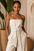 Reversible Gold Rose Floral Obi Belt – Cream Wrap Waist Accessory (Handmade)