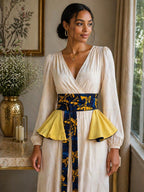 Handmade African Print Peplum Belt, Reversible Waist Cincher with Floral Accent