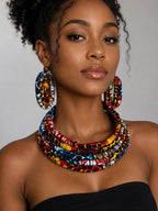Handmade African Print Fabric Choker Necklace & Matching Cord Rope Belt Set