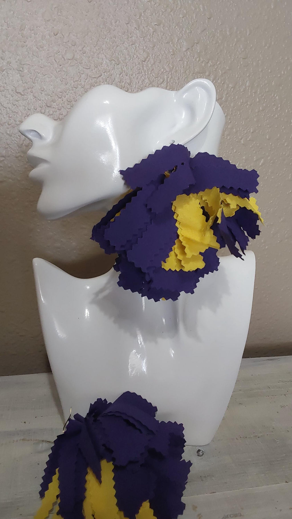 Purple & Yellow Fabric Tassel Earrings – Handmade African Cotton Boho Chic Jewelry