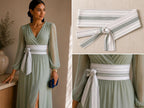 Handmade White & Sage Green Wrap Belt | Textured Woven Cotton Fabric Obi Belt | Minimalist Fashion
