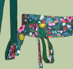 Handmade Floral Obi Belt: Green & Pink Reversible Cotton Waist Wrap