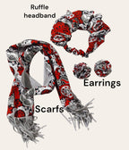 Handmade Floral Scarf: Red White Cotton Blend with Fringe