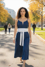 Handmade White Linen Texture Obi Wrap Belt with Keyhole