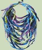 Handcrafted African Print Fabric Strip Necklace: Boho Denim Bib