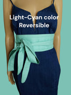 Reversible Obi Belt: Handmade Forest Green & Light-Cyan Cotton Wrap
