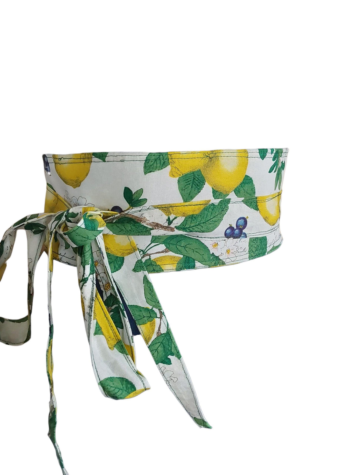 Lemon Print Obi Belt: Reversible Cotton Wrap Sash
