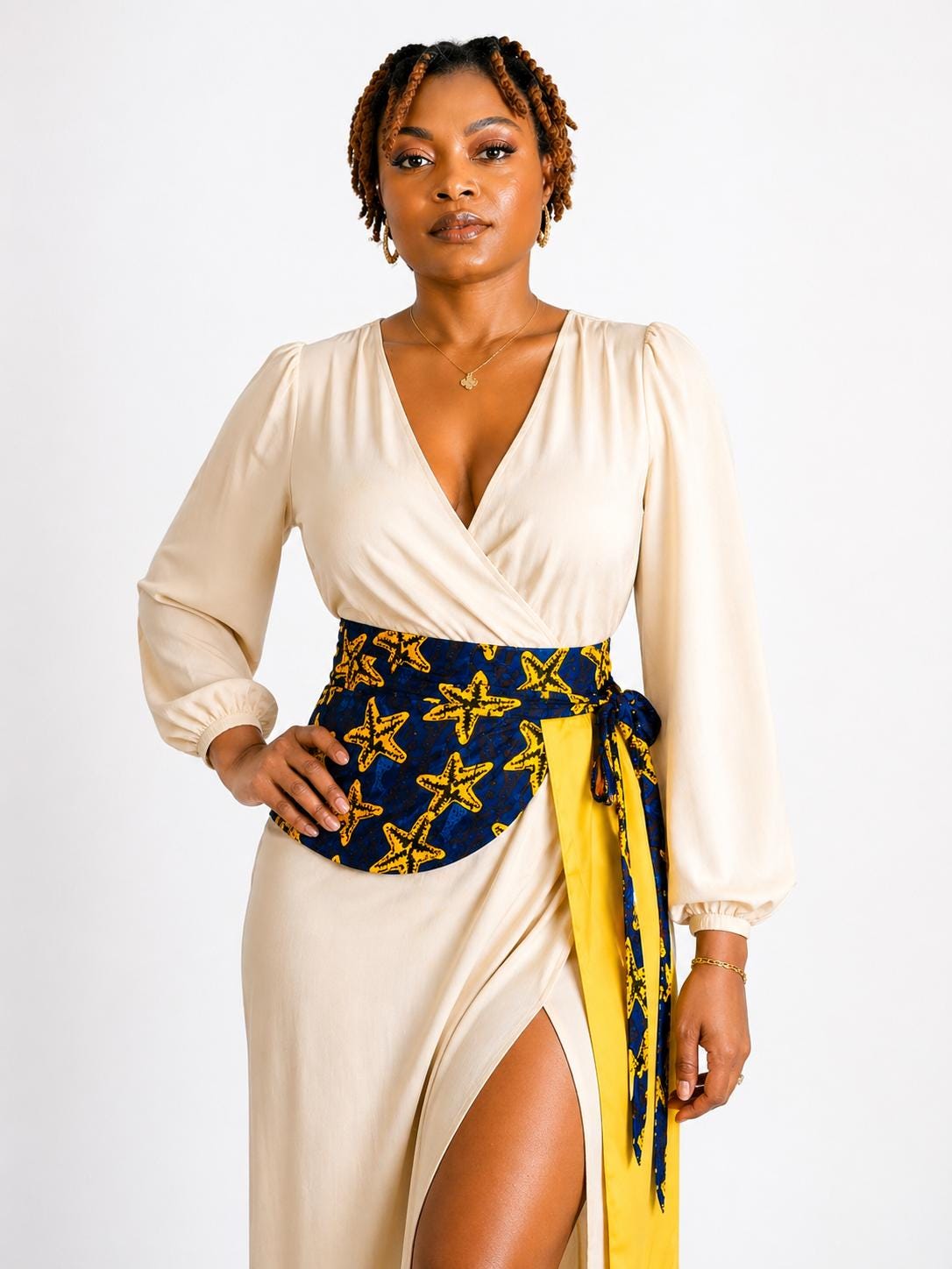 Handmade African Print Peplum Belt, Reversible Waist Cincher with Floral Accent