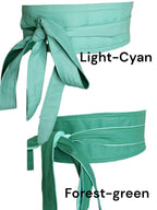 Reversible Obi Belt: Handmade Forest Green & Light-Cyan Cotton Wrap