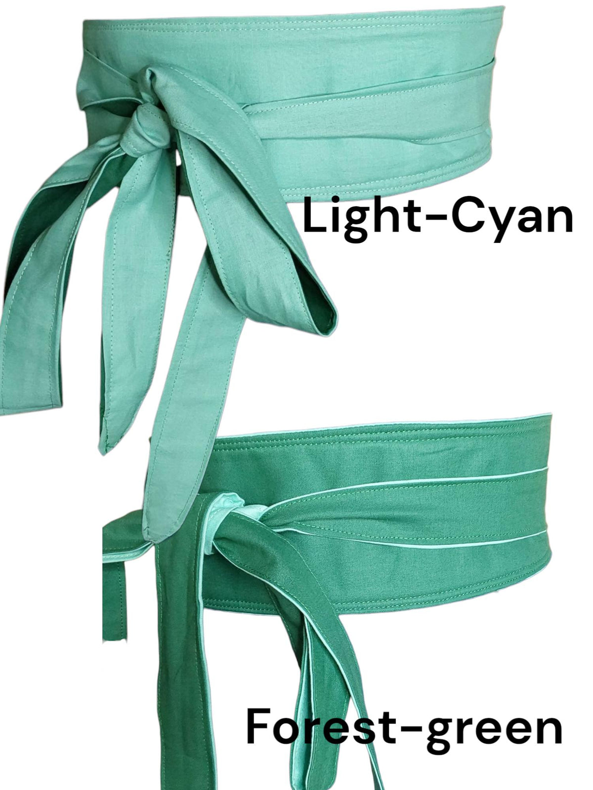 Reversible Obi Belt: Handmade Forest Green & Light-Cyan Cotton Wrap