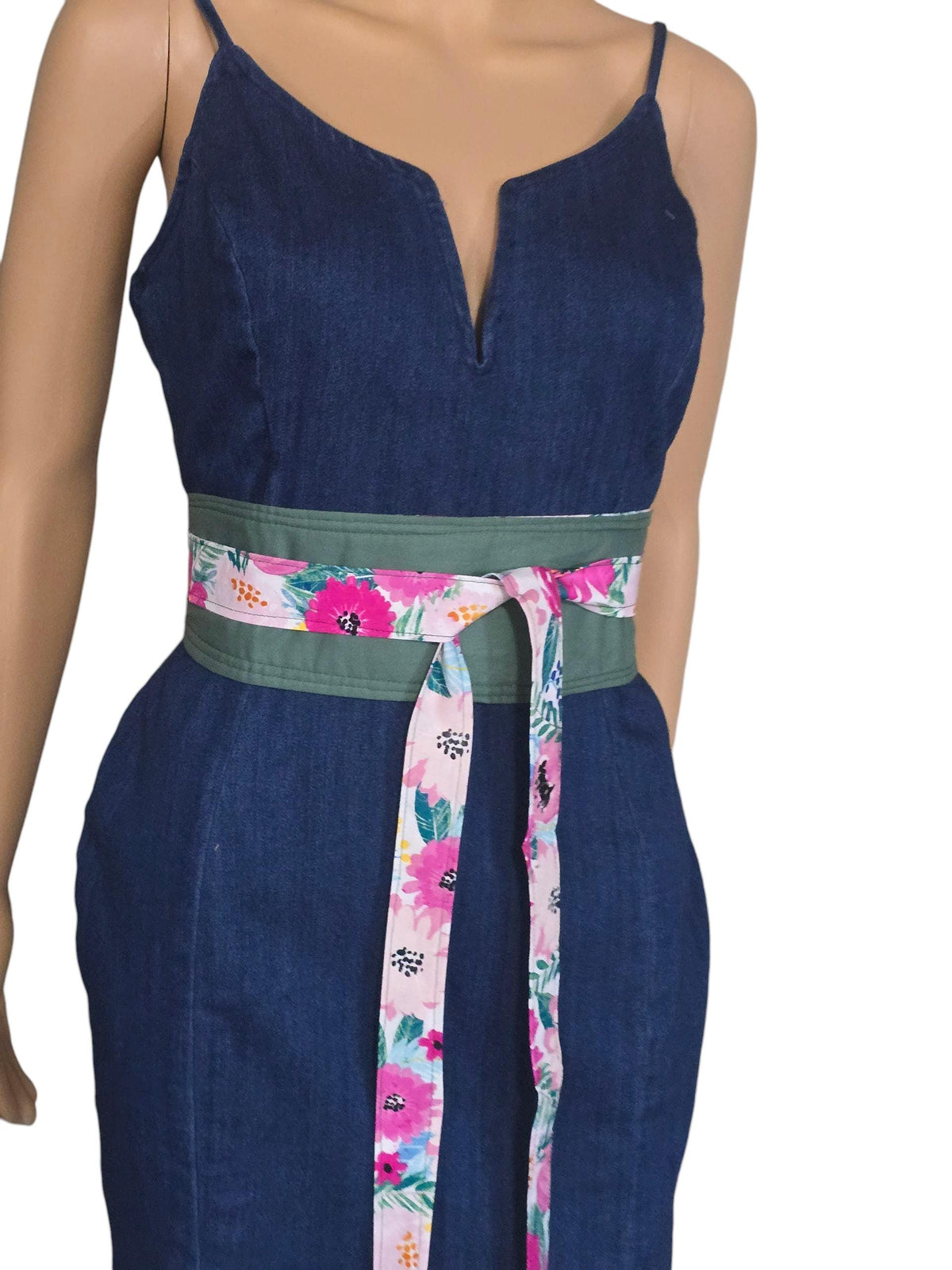 Floral Reversible Obi Belt: Handmade Cotton Wrap Waist Cincher
